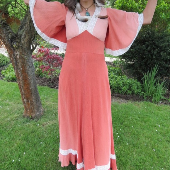 Two-Tone Peachy Vintage Maxi Dress Ivor Allen - Picture 2 of 4